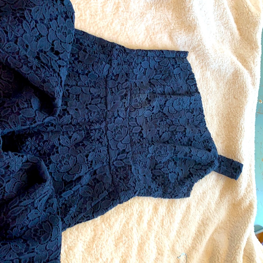EUC J crew collection navy blue lace one shoulder jumpsuit size 4